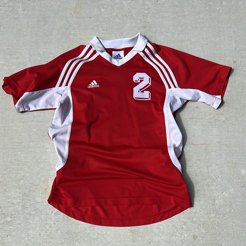 Adidas 3-Stripe Red Climalite Short Sleeve Collared Jersey Size YXL